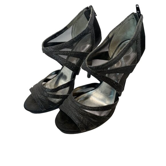 Nina Open Toed Sparkly Black Mesh Slip On 4 Inch Heels Sz 7 - Picture 4 of 11